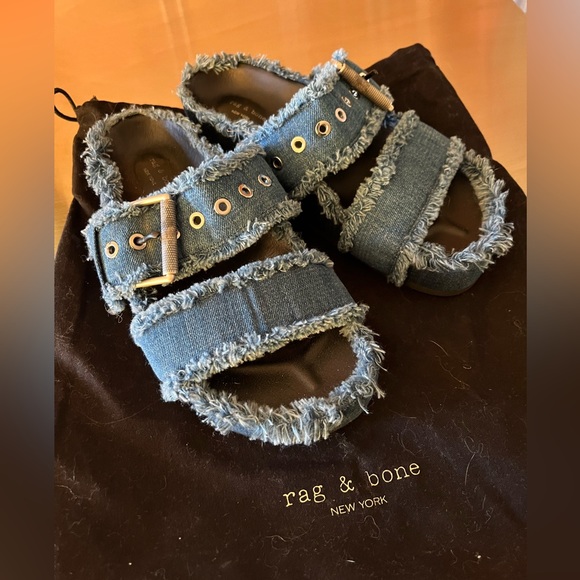 Rag & Bone Sandals Evin Denim Platform Slide - Picture 2 of 10